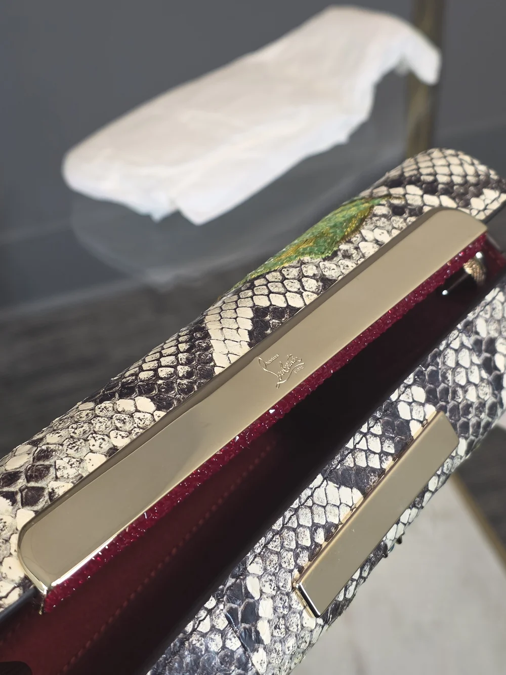 Christian Louboutin White Python-Print Crossbody with Red Cherry Embellishments